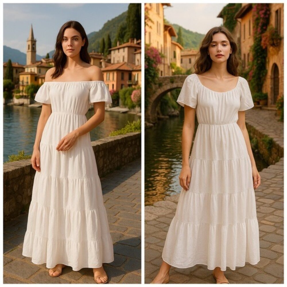 Loveimgs White Tiered Maxi Dress Cottagecore Romantic Summer Size Small NWT
